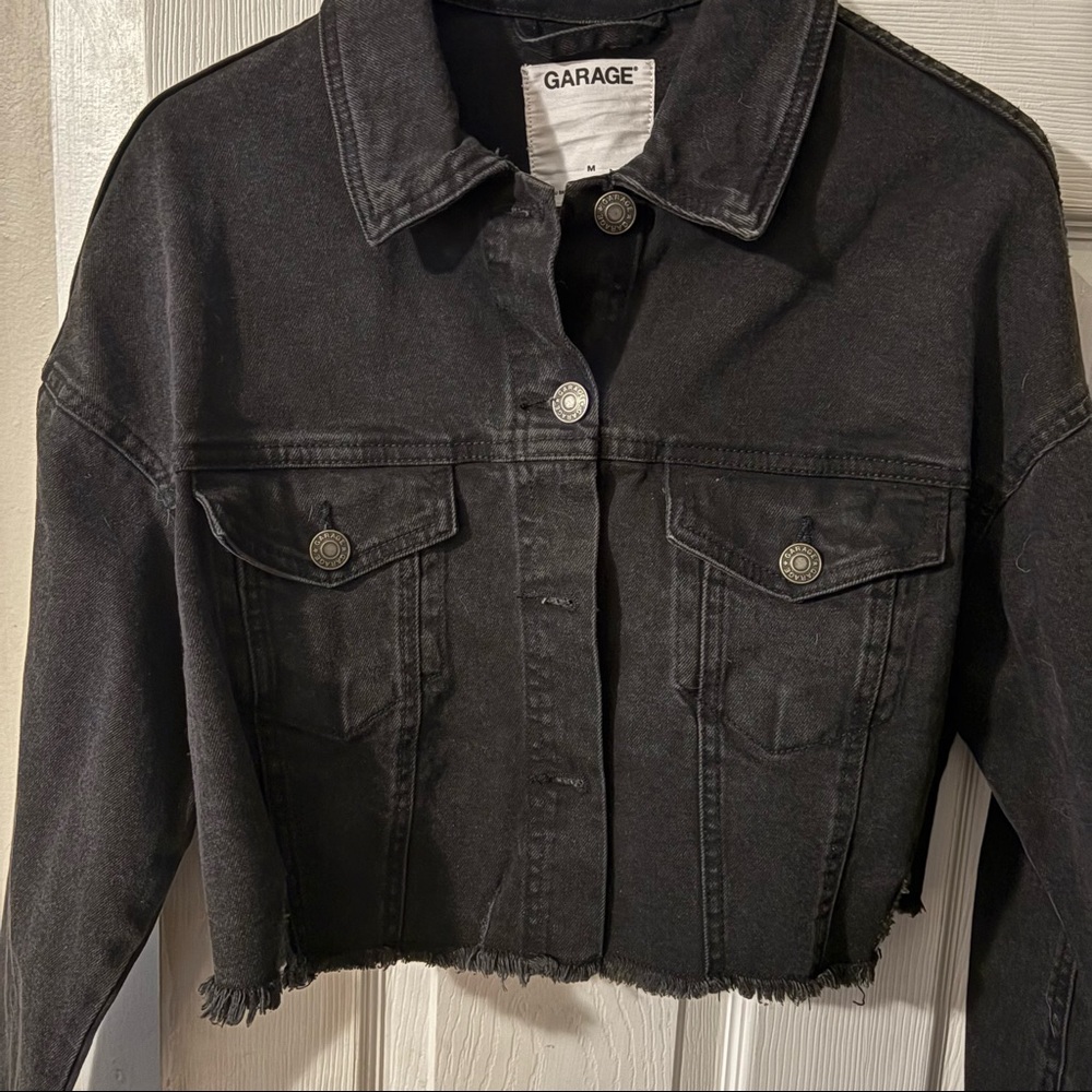 Garage cropped black denim jacket